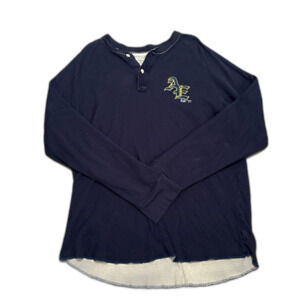 Y2K American Eagle Outfitters Mens Double Layer Henley Tee Navy Blue‎ Size Large